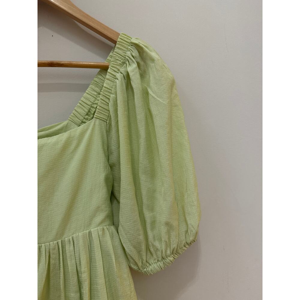 Mable Cottagecore Milkmaid Ruffle Mini Dress Open Back with Bow Size Med Green - Picture 2 of 5